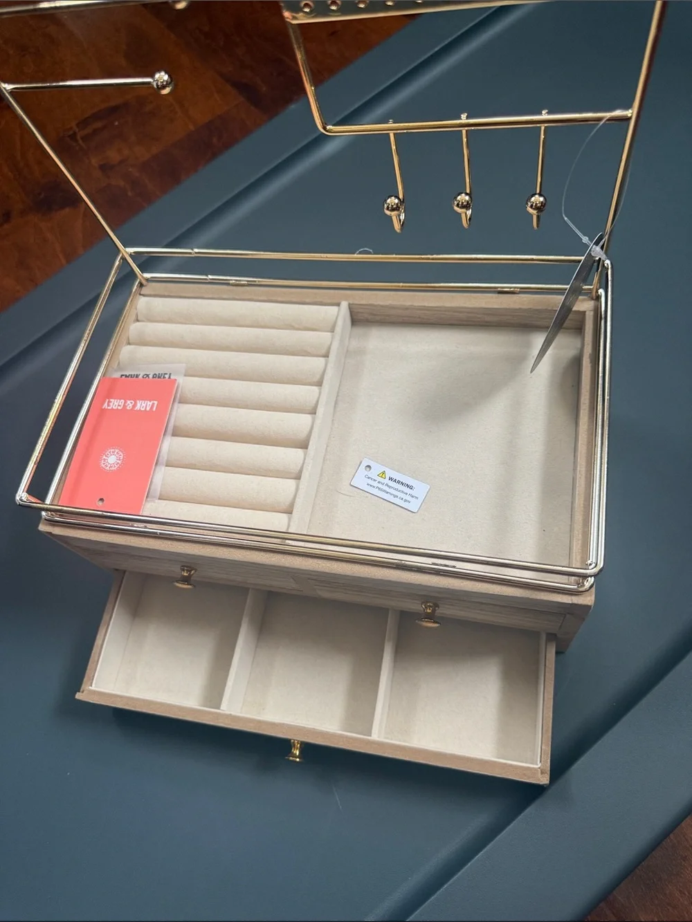 Gold Jewelry Organizer Box with Earring & Ring Storage